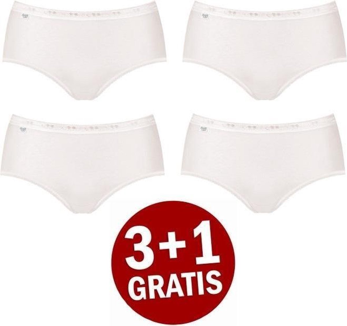 Sloggi - Maat 38 - Basic+ Dames Midi slip - 4-pack - Wit - Dames - Wit