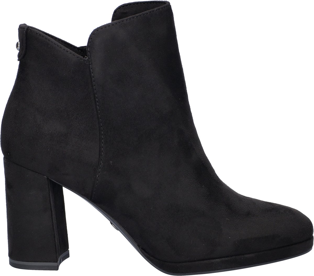 hoge hak, enkellaars, suede, zwarte kleur, hak 8 cm