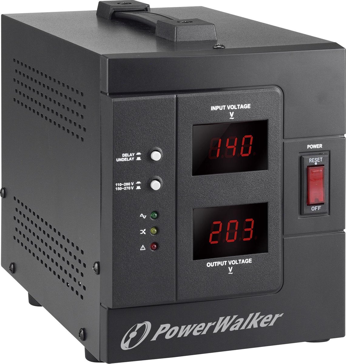 UPS, AC-DC power, Voltage display, Power switch, PowerWalker