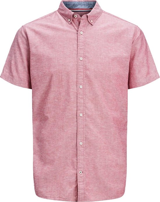 Jack and Jones - Maat XXL - Heren Overhemd Korte Mouw Rood Button-Down Slim Fit
