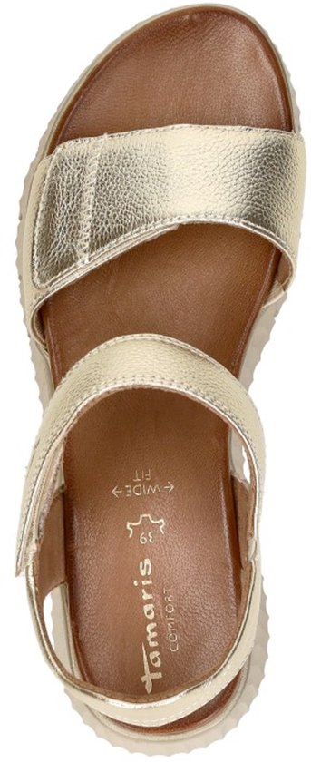sandalen, wedge, metallic, leren, sleehak