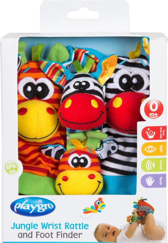 Playgro - Jungle Wrist Rattle And Foot Finder - Pols- En Voetrammelaarset Zebra & Giraf