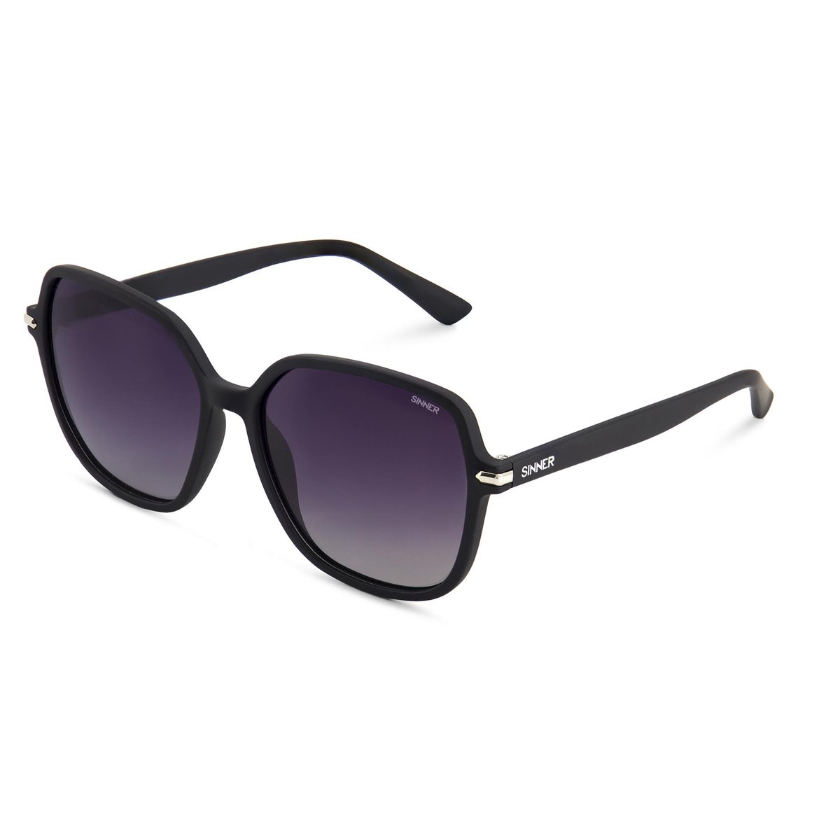 zonnebril, oversized, donkere glazen, kunststof montuur, zwarte bril