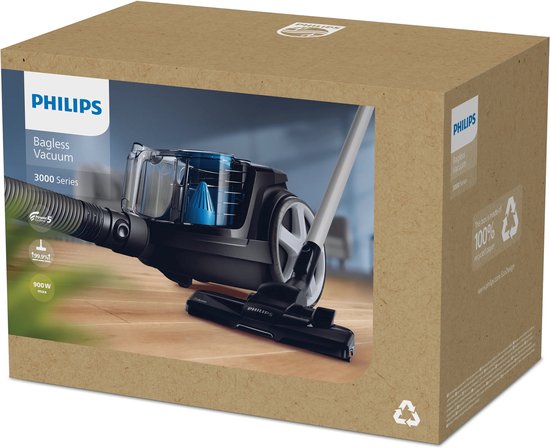 Philips Stofzuiger zonder Zak FC9331/09 - Alle Vloertypen - Sterke Zuigkracht - Met H13 Allergiefilter - Met Extra Mondstuk - Blauw