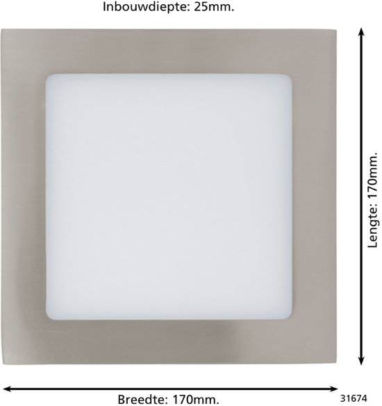 EGLO Fueva 1 - Inbouwarmatuur - 1 Lichts - Nikkel-Mat - Wit