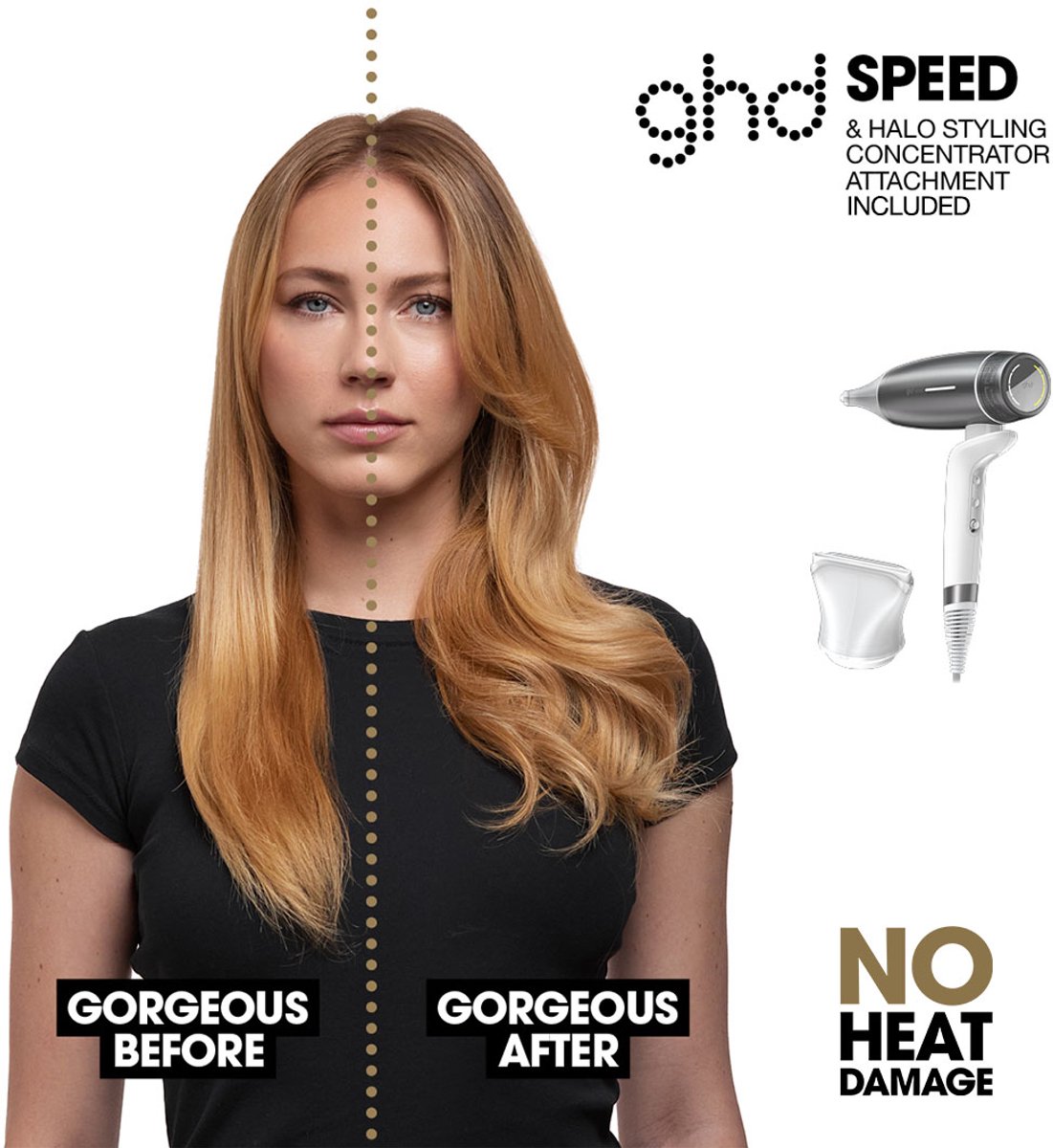 ghd – Speed – Föhn – Haardroger met Halo Dual-airflow – Ultrasnelle Ionische Technologie – 2100W – 4 Standen – Metallic Wit