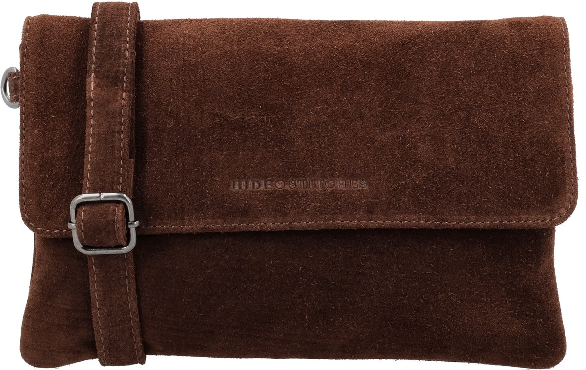 Hide & Stitches Brazos Schoudertas - Clutch - Crossbody - Suede - Leer - Leren Dames Tas - Donkerbruin