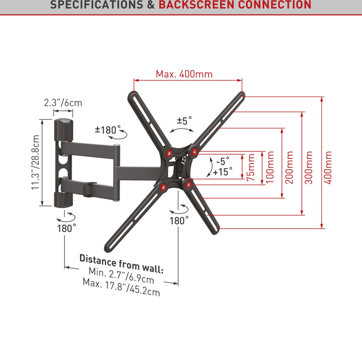 Barkan Muurbeugel 29 inch - 65 inch/74cm - 165cm - Vlak/Gebogen TV - Kijkhoek, Uittrekbaar, Draaibaa