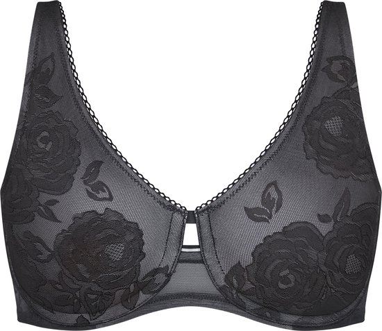 BH, brassiere, lacy, zwart, rozen