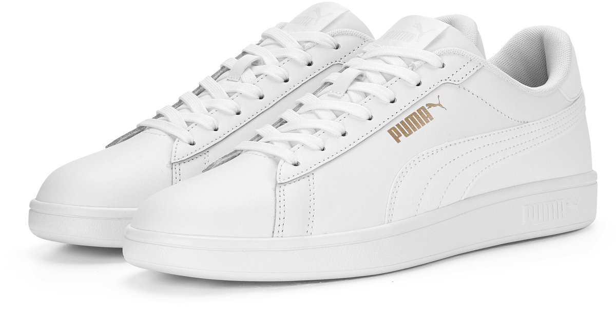sneakers, witte, lage-sneaker, leder, gouden logo