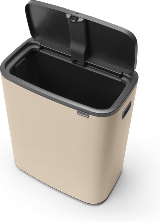 afvalemmer, bin, beige kleur, kunststof, lid