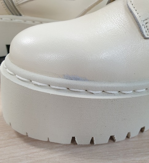 PS Poelman KIMMY - 36 - Dames Leren Chunky Veter Enkellaarzen - Beige Crème Wit - Maat 36