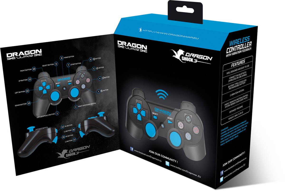 Dragon War Wireless PlayStation 3 - Dragon Shock Bluetooth Controller - Zwart