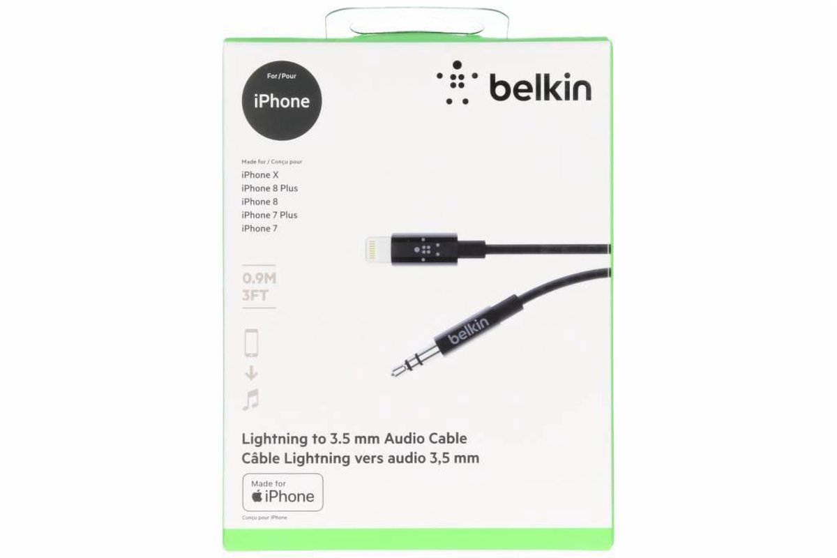 Belkin Apple iPhone Lightning naar 3.5mm kabel - 0.9m - Zwart