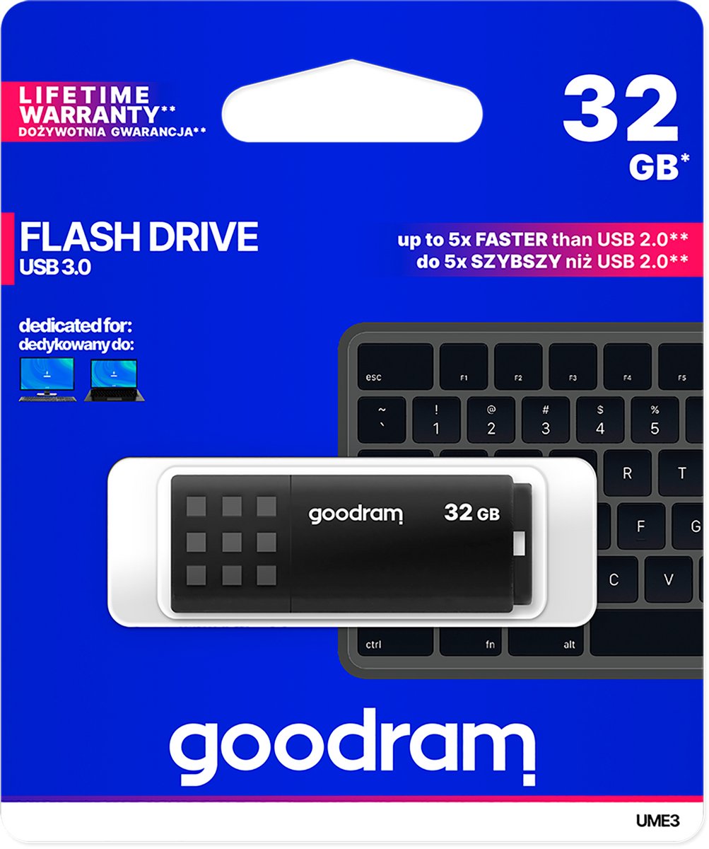USB-flashdrive, 32 GB, goodram, zwart/metaal, clip-on