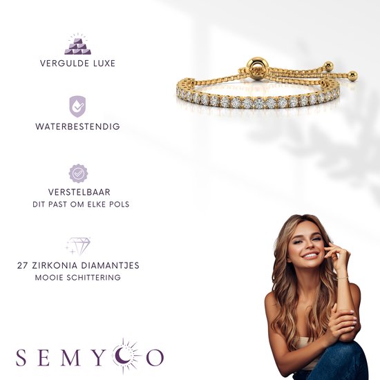 Tennis Armband Dames  - Verstelbare Tennisarmband - Goudkleurig - Stijlvol - Cadeau Vriendin M