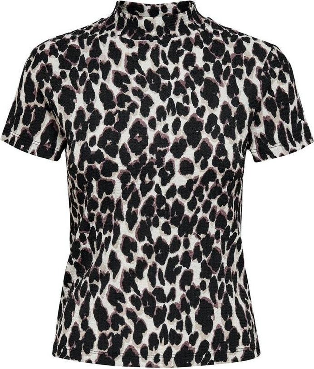 dierenprint, leopard, t-shirt, korte mouwen, high-neck