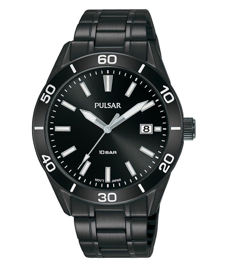 horloge, watch, analog, black, metallic