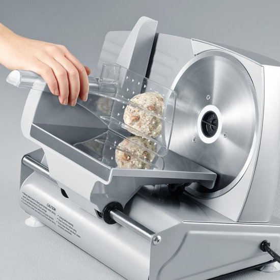 Severin AS 3915 Snijmachine - instelbaar van 0 tot 15 mm - snijden van brood, kaas, vleeswaren en groenten - 2 messen bijgeleverd - vingerbescherming - RVS schuifplaat