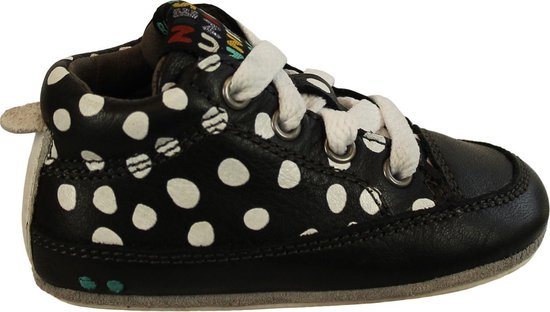 baby sneaker, black shoe, polka dot, lace-up, flat sole