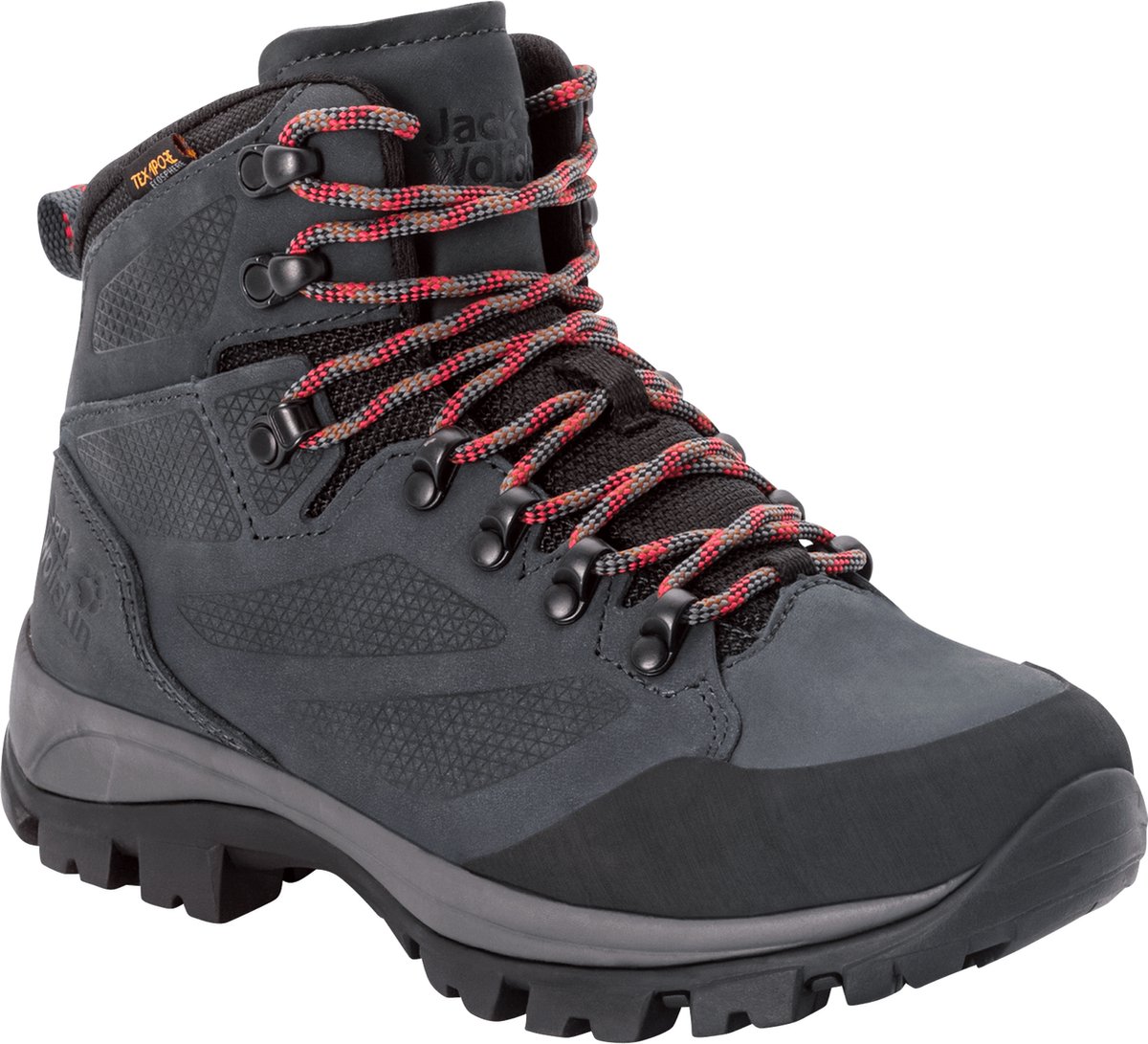 hiking boot, ankle boot, outdoor shoe, grip tread, gray color