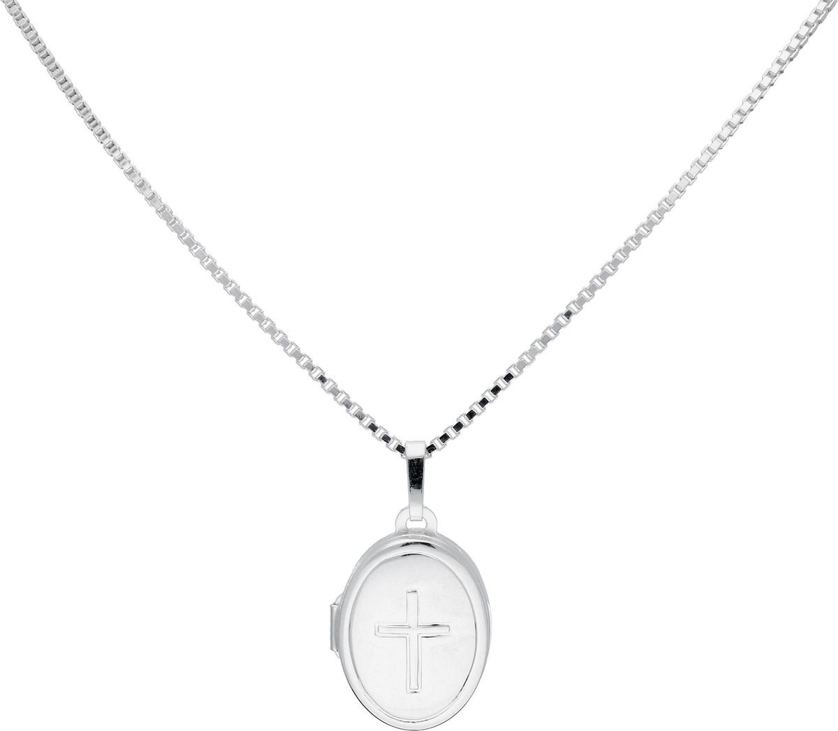 Lilly Ketting ovale medaillon met kruis - Zilver - 16x12mm - Venetiaans - 38cm