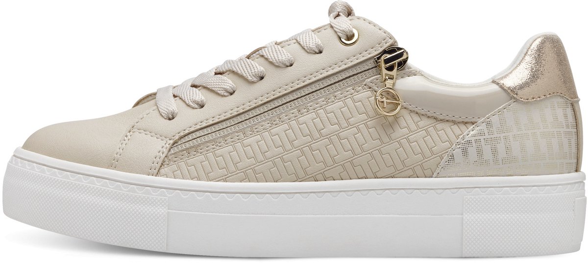 sneaker, platform, zachtekleur, zipsluiting, glitter/metallic accenten