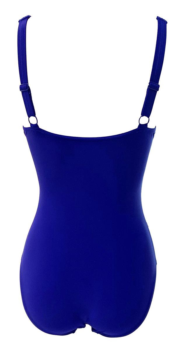 swimsuit, one-piece, blue, bandeau, backless