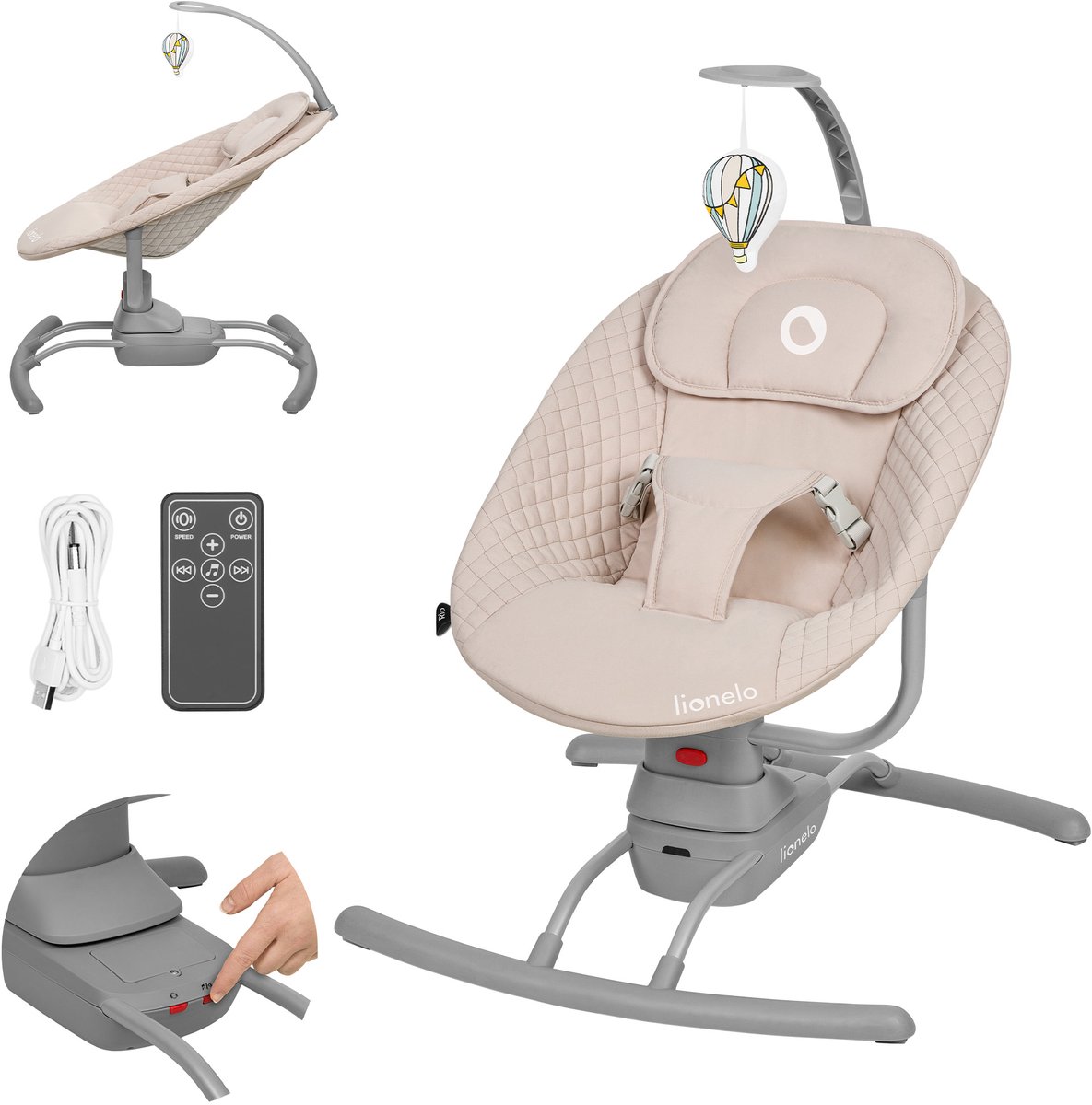 babynest, baby rocker, folding rocker, remote control, beige color