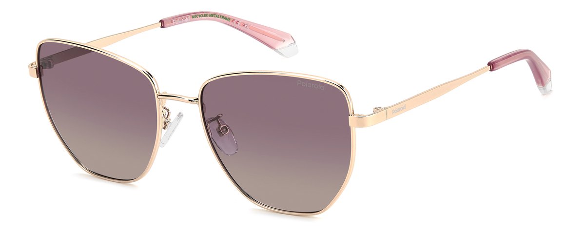 zonnebril, gradiënt lenzen, metalen montuur, aviator, roze pootjes