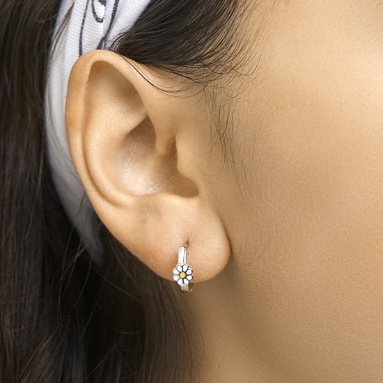 oorbel, daisy, zilver, metaal, knop