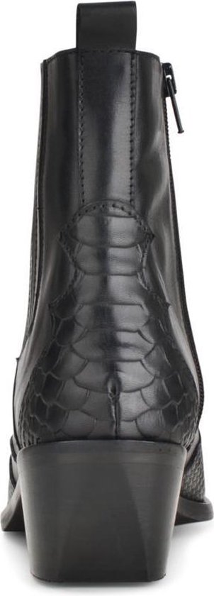 PS Poelman Leren Chelsea Enkellaarzen - Maat 38 - met Western Snake Print Details - Tartor - Zwart -