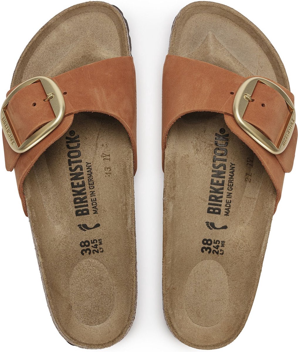 Birkenstock - maat 39-  Madrid Dames Slippers Pecan Nubuck Big Buckle Narrow-fit