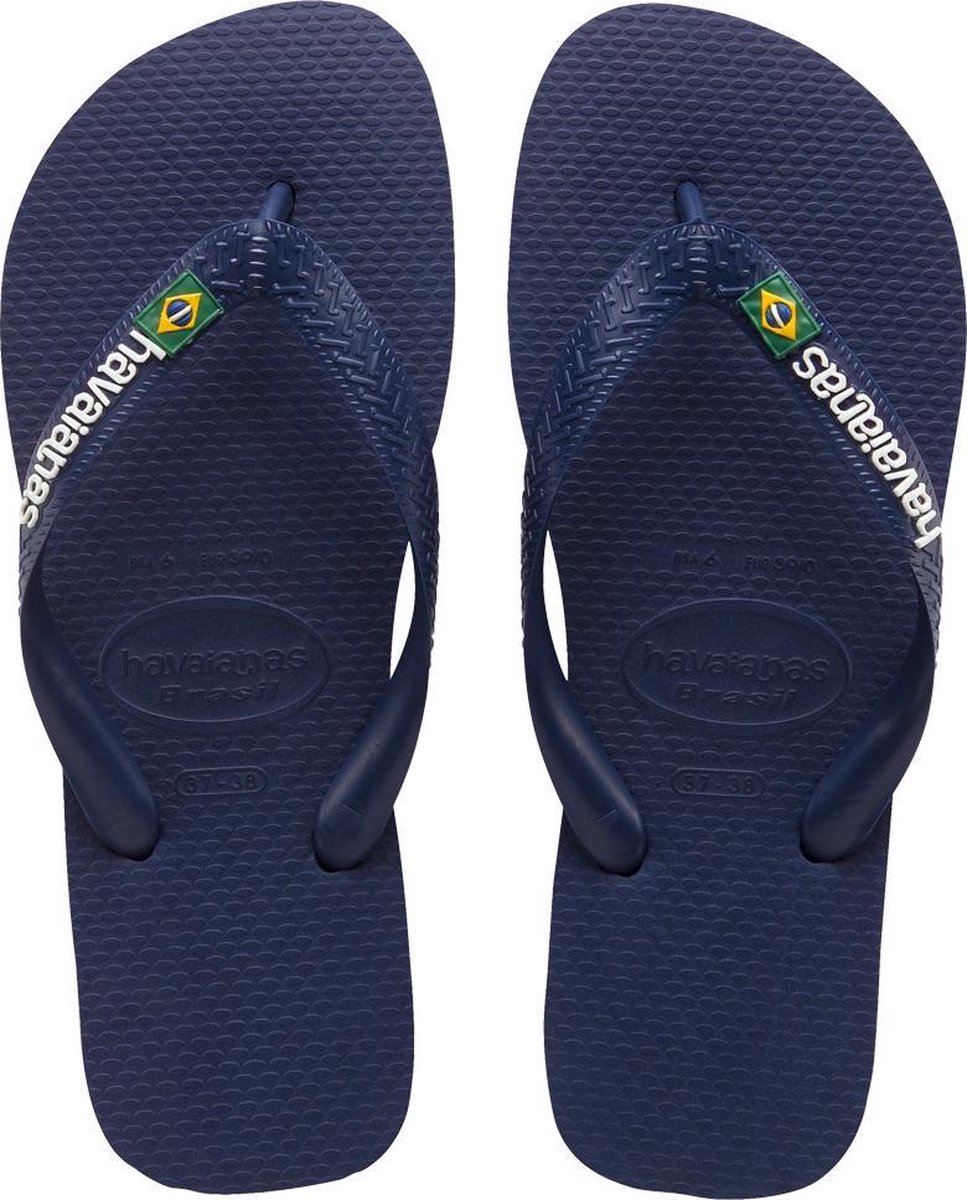 Havaianas Brasil Logo Unisex Slippers -  33/34 - Navy Blue