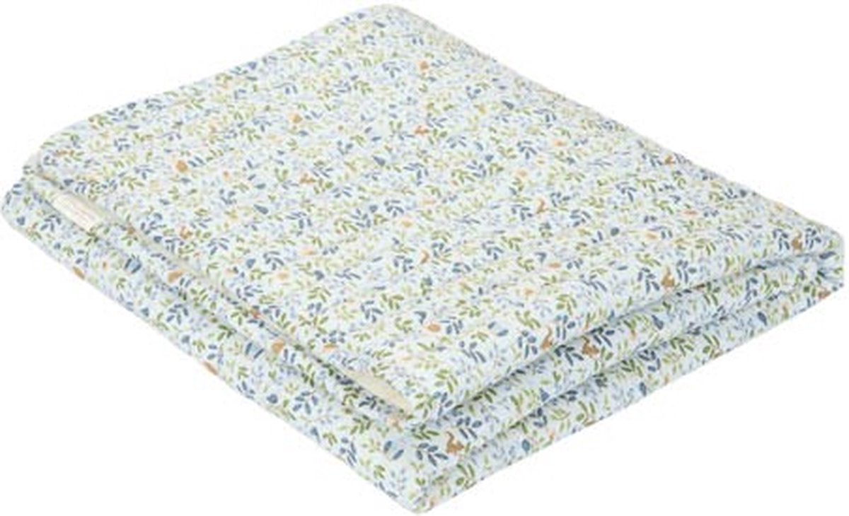 kussen, deken, floral patroon, katoen, lichtblauw