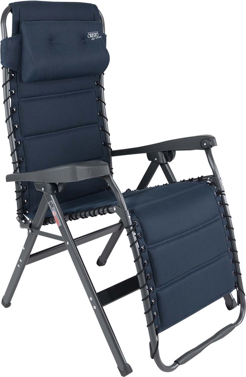 tuinstoel, ligstoel, metalen frame, navyblauw, kussen