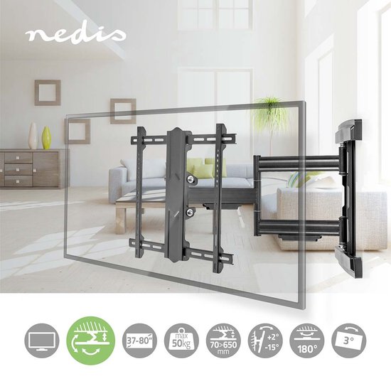 Nedis Draai- en Kantelbare TV-Muurbeugel - 37 - 80 " - Maximaal schermgewicht: 50 kg - Kantelbaar -