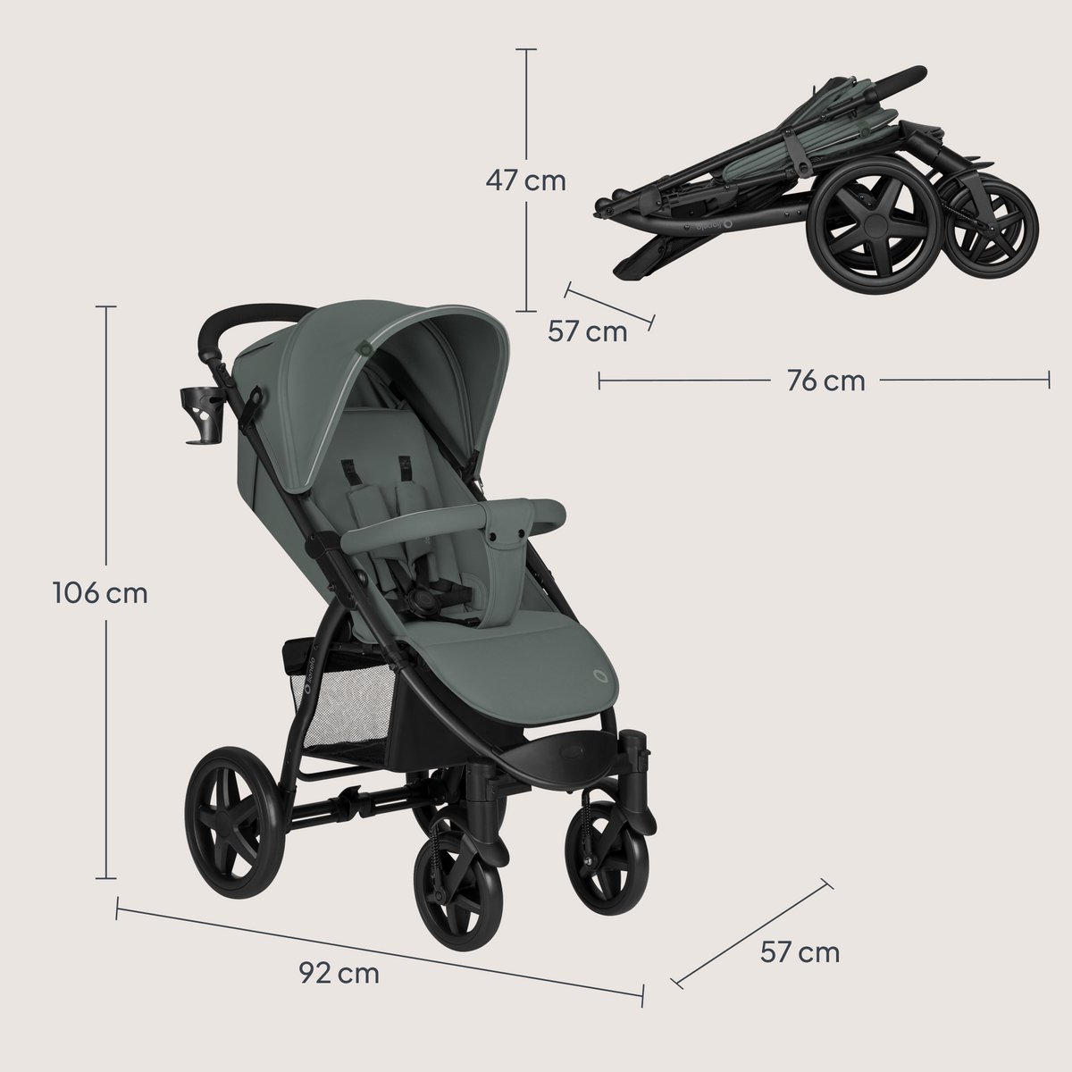 Lionelo Buggy Annet Plus – Lichtgewicht & Inklapbaar – Grote Massieve Wielen met Vering – Inclusief Voetenzak, Klamboe & Bekerhouder – Verstelbare Rugleuning & Voetsteun – Wandelwagen vanaf de geboorte tot 22 kg – Kinderwagen