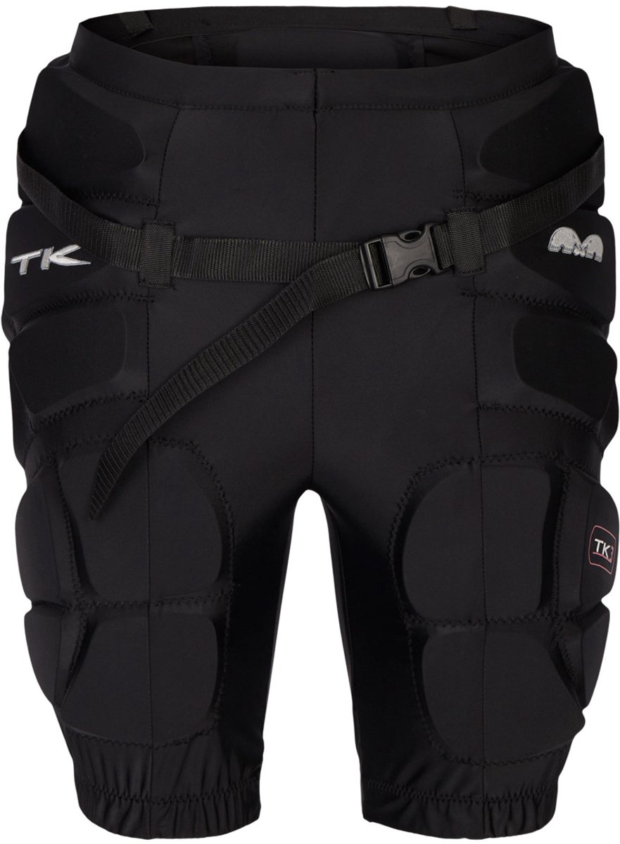 shorts, padded, knee-length, black, strap