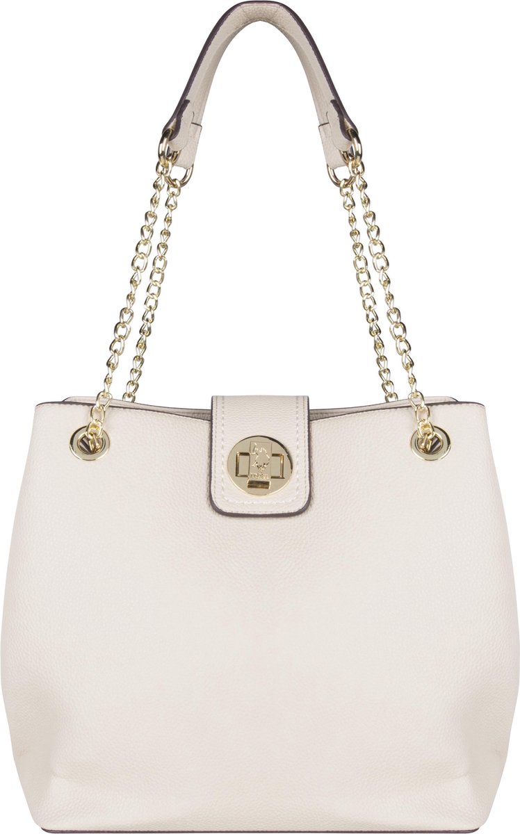 tote, handtas, leren tas, goudkleurige hardware, crème kleur