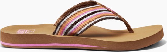 Reef - Maat 37,5 - Spring Woven Smoothie Stripe Dames Slippers - Cognac/Roze