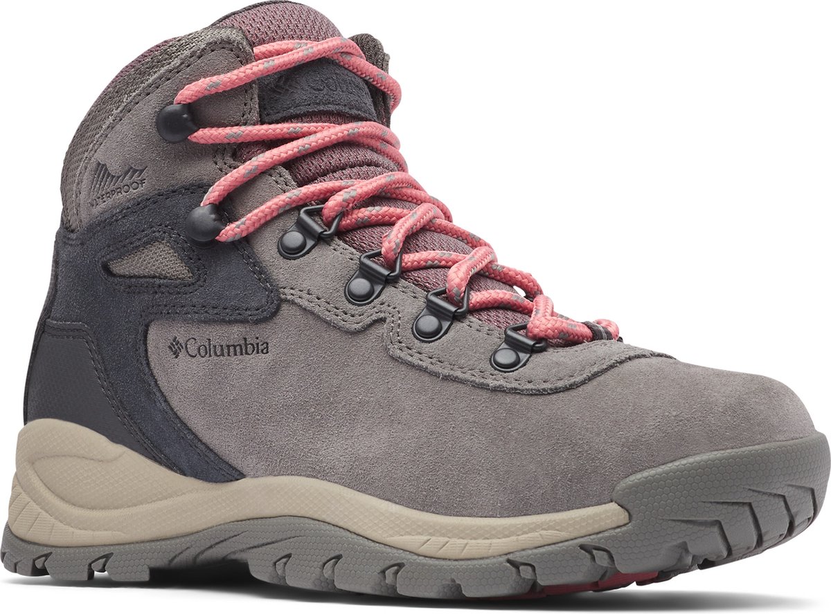 hiking boot, waterproof, suede, grijs, roze veters