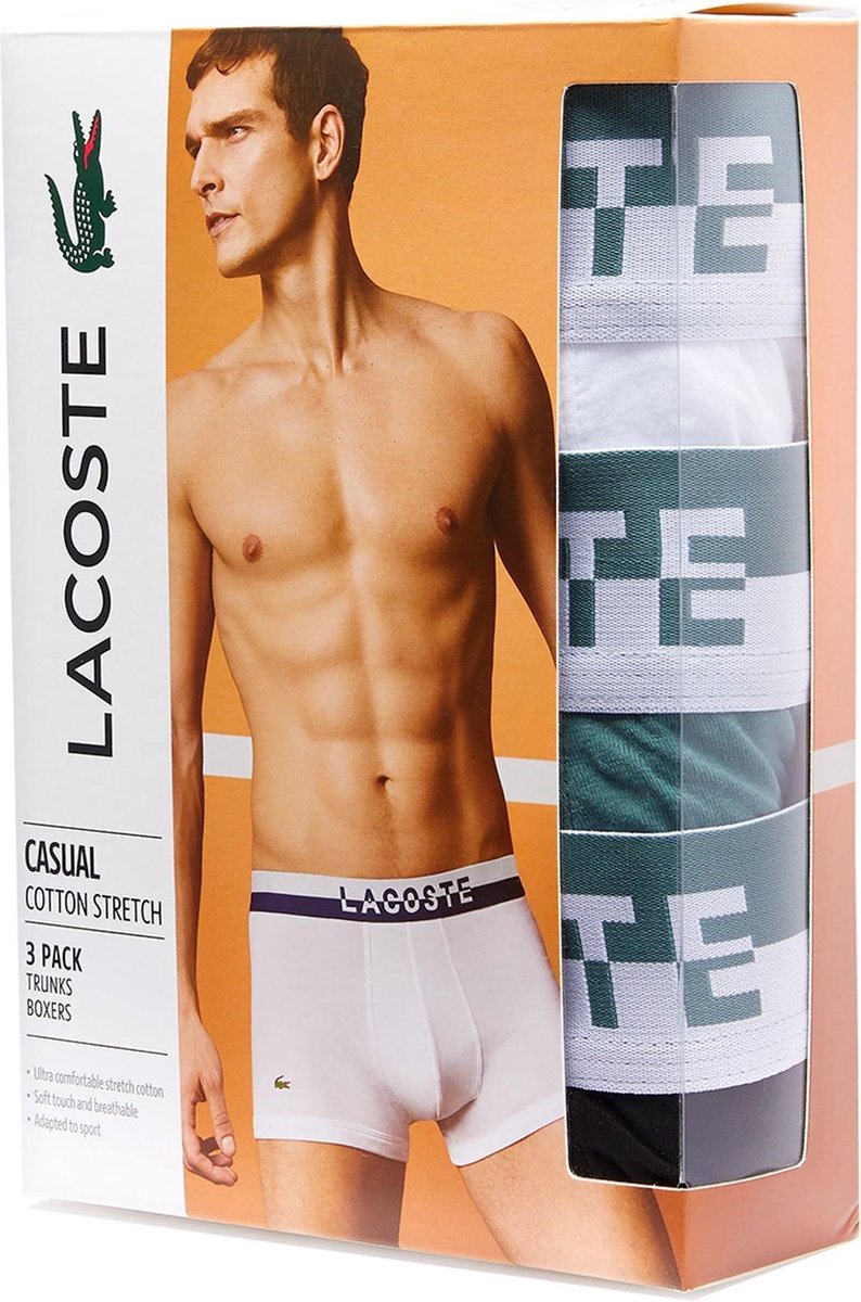 Lacoste - Maat XS - Heren 3-pack Trunk - Groen/Wit/Zwart