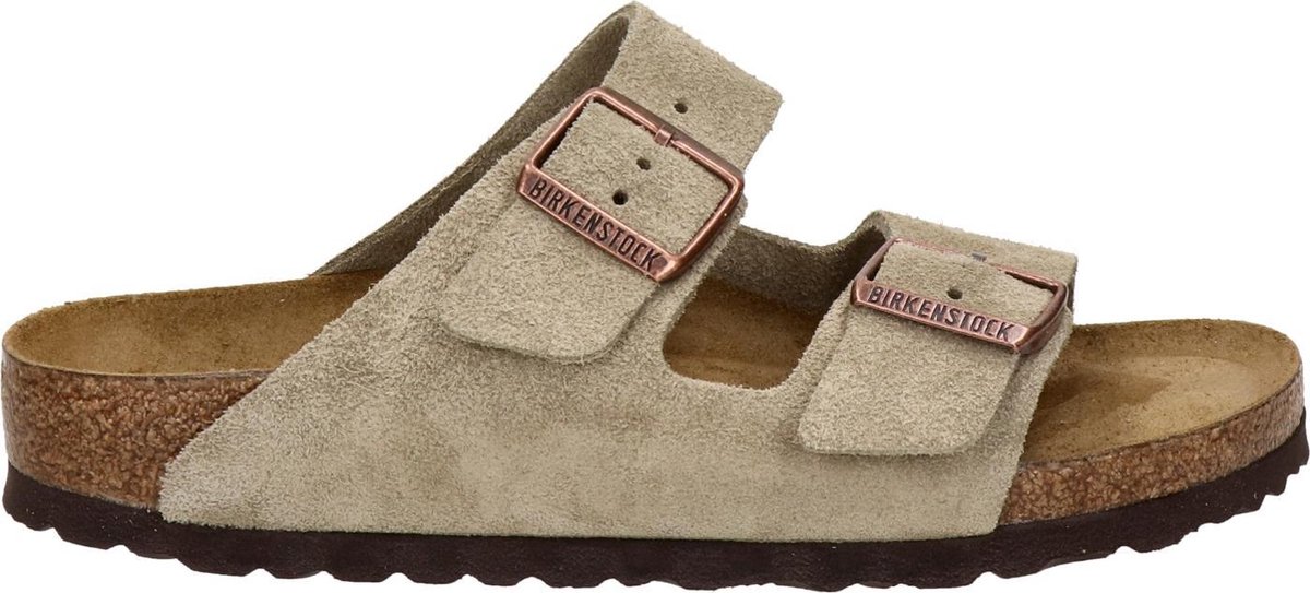 Birkenstock - 39 - Arizona SFB VL Narrow Dames Slippers - Taupe - Maat 39