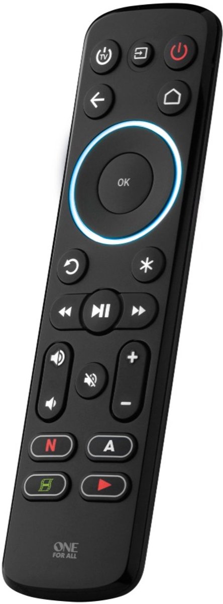 afstandsbediening, tv-ontvanger, ring-vu, knoppen, cirkel-LED-lampje