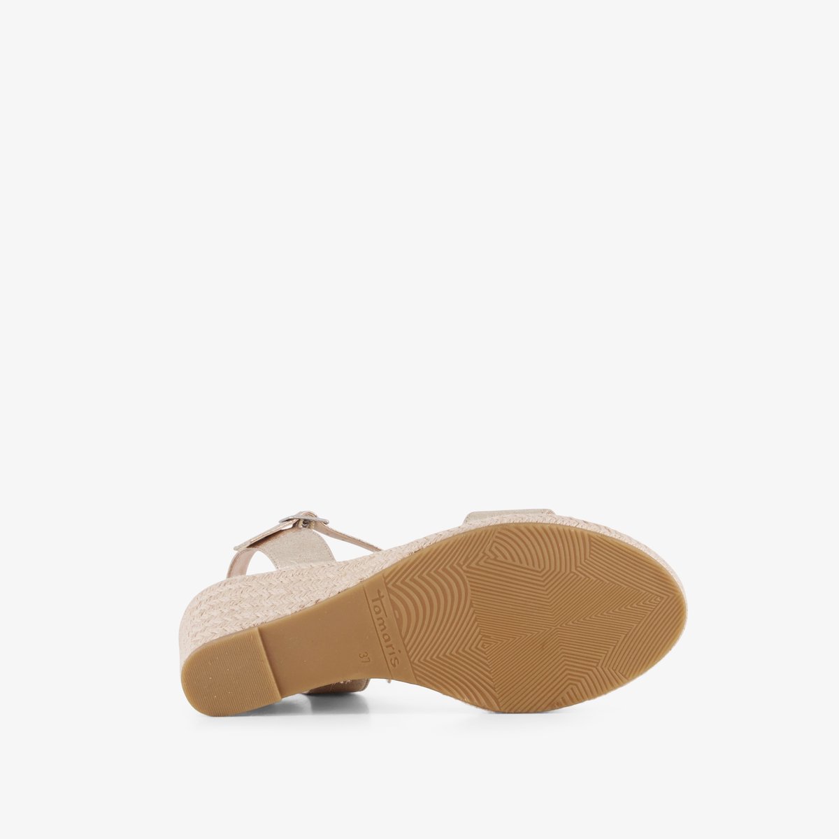 sandalen, peep-toe, gevlochten zool, zandkleur, wedgesandaal
