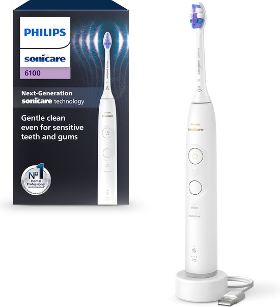 Philips Sonicare 6100 Series - Elektrische tandenborstel - Wit - Gevoelige tanden - HX7400/01