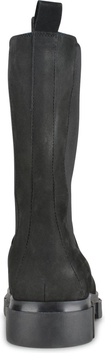 PS Poelman Lynn Dames Nubuck Leren Chelsea Enkellaarzen - 38 - met Elastiek - Zwart