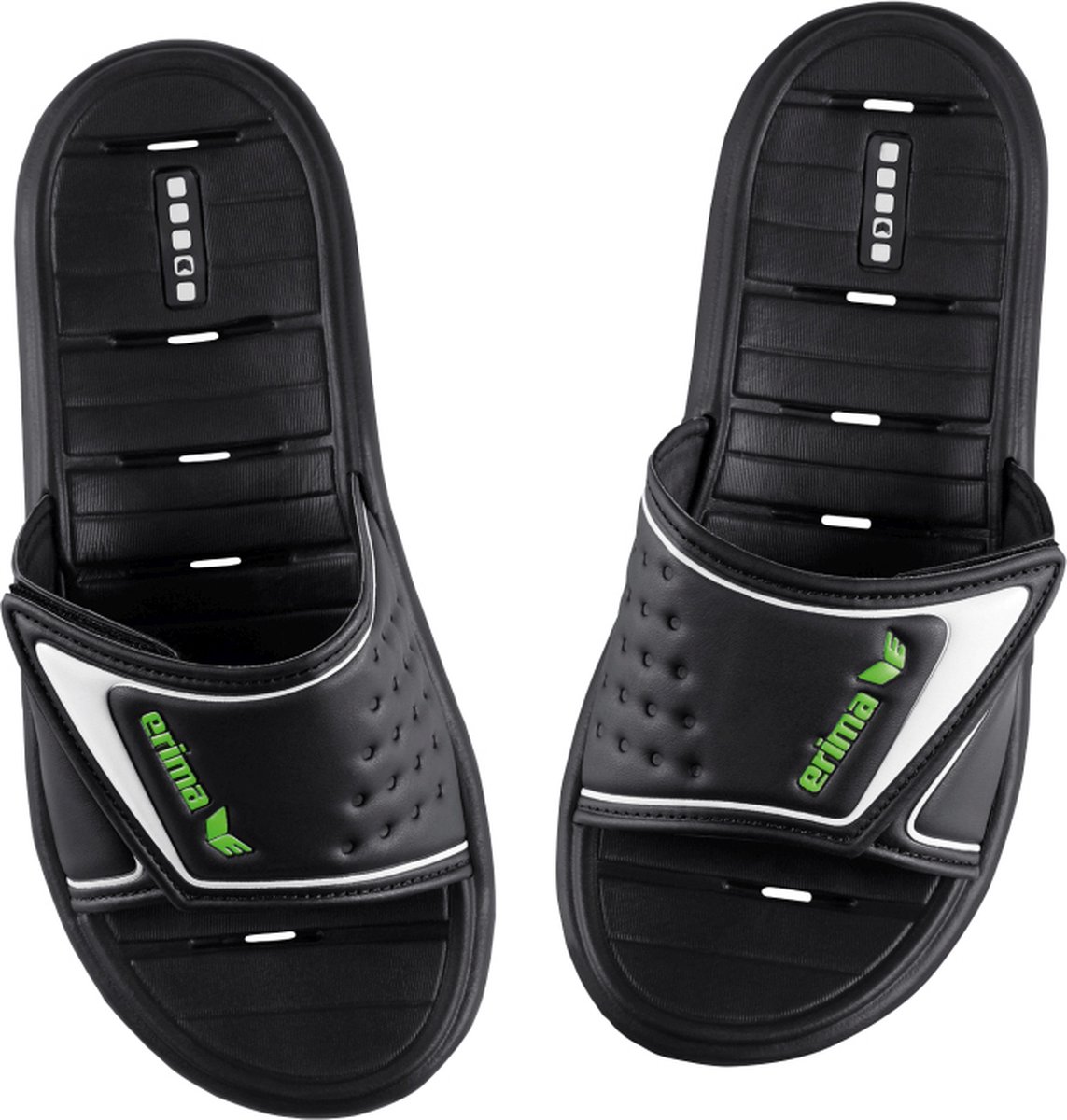 slippers, slides, zwarte, open-toe, verstelbare band