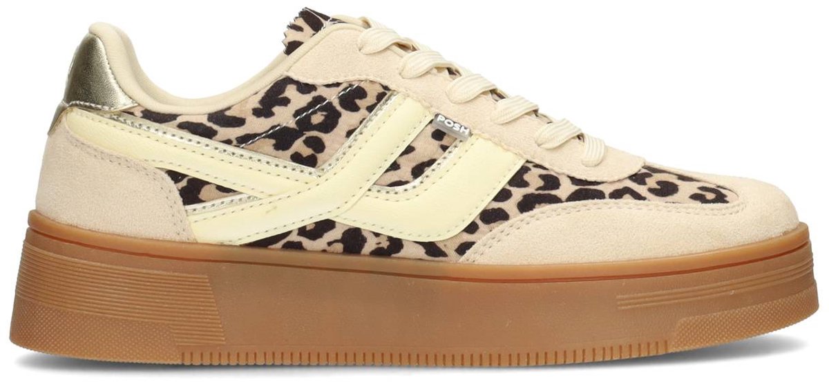 sneaker, leopard print, gum outsole, creme accenten, veters